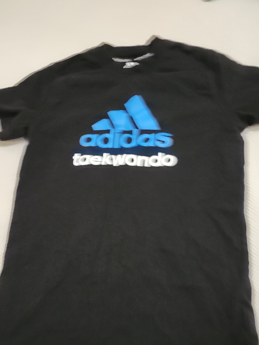 adidas Black Tee with Blue Logo and White Text